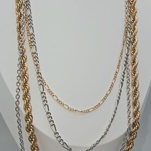 ✨2/$10✨ Multichain Necklace Silver Gold Figaro Rope Twisted